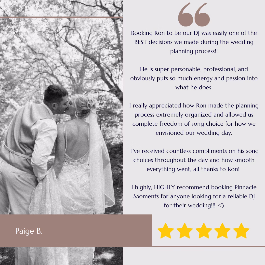 Pinnacle Moments DJ Services Client Reviews by Paige B